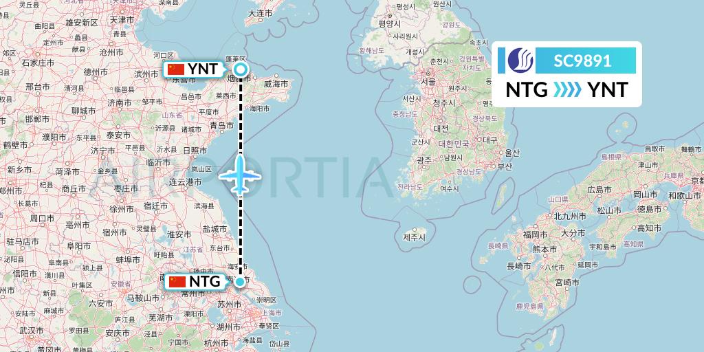 SC9891 Shandong Airlines Flight Map: Nantong to Yantai