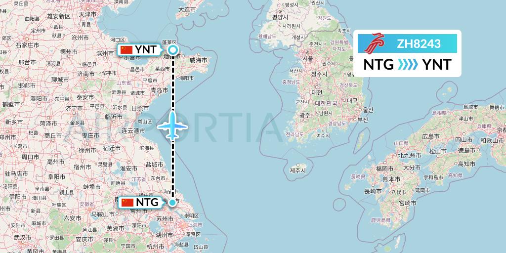 ZH8243 Shenzhen Airlines Flight Map: Nantong to Yantai