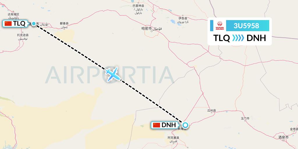 3U5958 Sichuan Airlines Flight Map: Turpan to Dunhuang