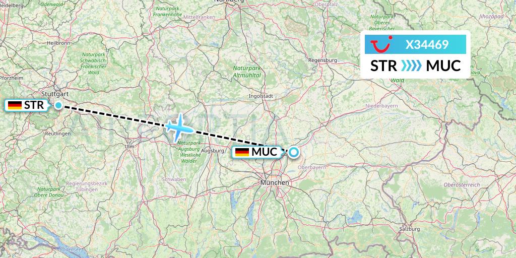 X34469 TUI fly Germany Flight Map: Stuttgart to Munich