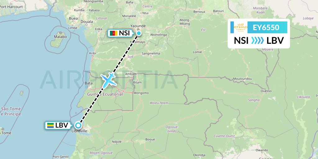 EY6550 Etihad Airways Flight Map: Yaounde to Libreville