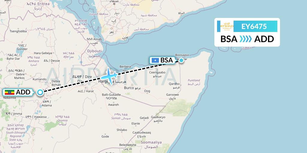 EY6475 Etihad Airways Flight Map: Bosaso to Addis Ababa