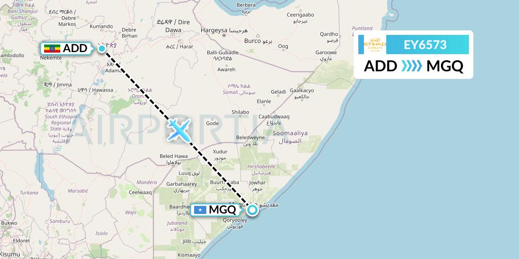 EY6573 Etihad Airways Flight Map: Addis Ababa to Mogadishu