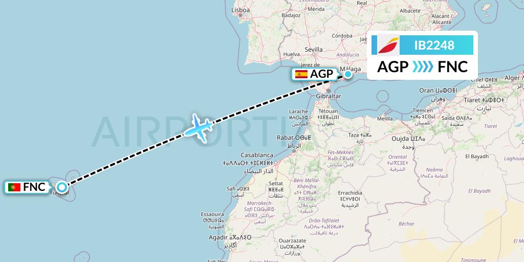 IB2248 Iberia Flight Map: Malaga to Funchal