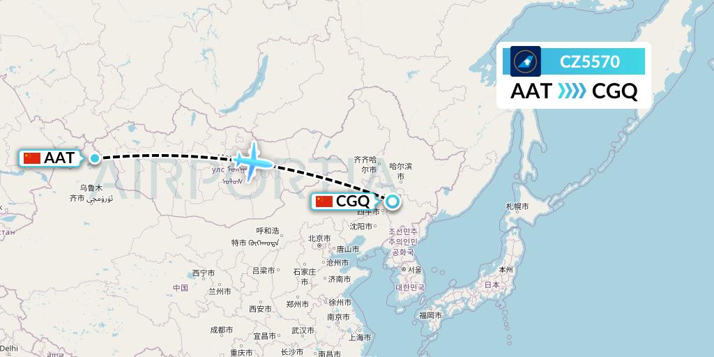 CZ5570 China Southern Airlines Flight Map: Altay to Changchun