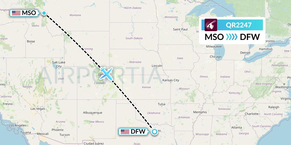 QR2247 Qatar Airways Flight Map: Missoula to Dallas