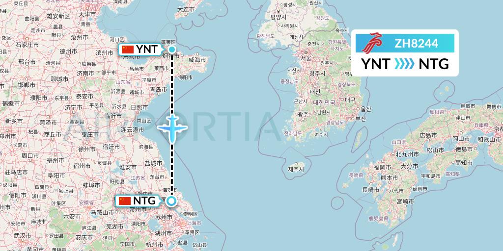 ZH8244 Shenzhen Airlines Flight Map: Yantai to Nantong