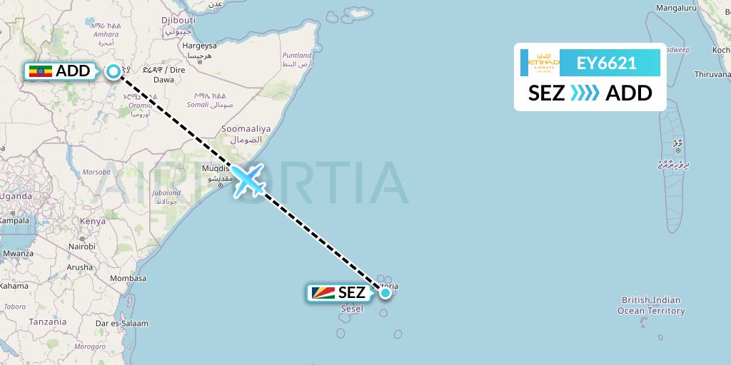 EY6621 Etihad Airways Flight Map: Victoria to Addis Ababa