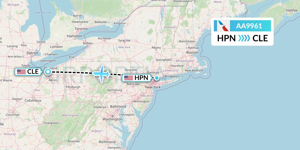 AA9961 American Airlines Flight Map: White Plains to Cleveland