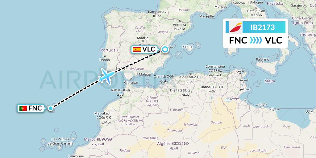 IB2173 Iberia Flight Map: Funchal to Valencia
