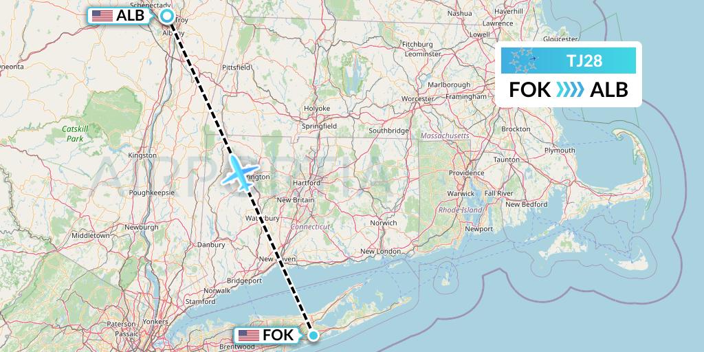 TJ28 Tradewind Aviation Flight Map: Westhampton Beach to Albany