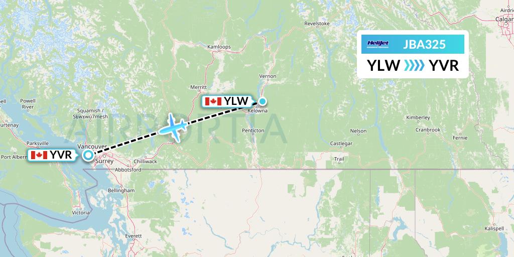 JBA325 Helijet International Flight Map: Kelowna to Vancouver