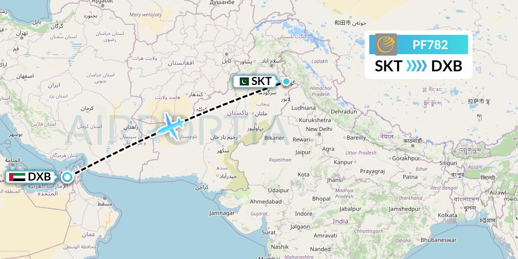 PF782 Air Sial Flight Map: Sialkot to Dubai