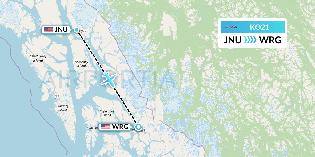 KO21 Komiaviatrans Flight Map: Juneau to Wrangell