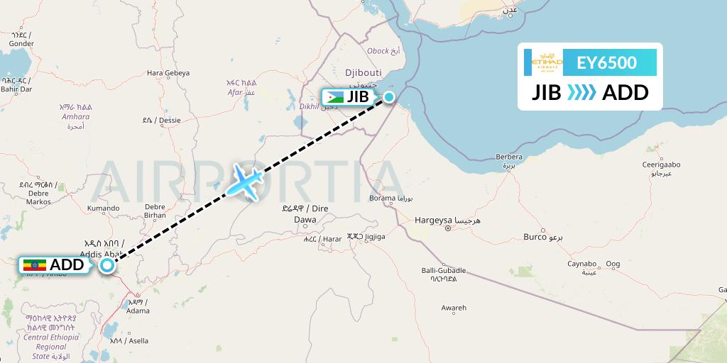 EY6500 Etihad Airways Flight Map: Djibouti to Addis Ababa