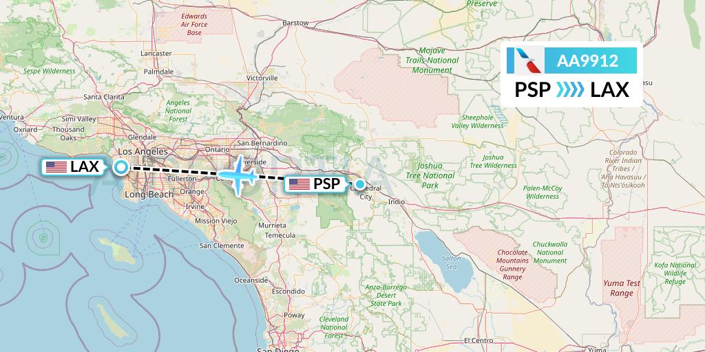 AA9912 American Airlines Flight Map: Palm Springs to Los Angeles