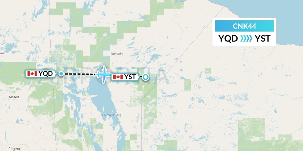 CNK44 Sunwest Aviation Flight Map: The Pas to St. Theresa Point