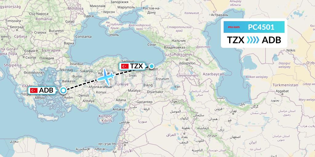 PC4501 Pegasus Airlines Flight Map: Trabzon to Izmir