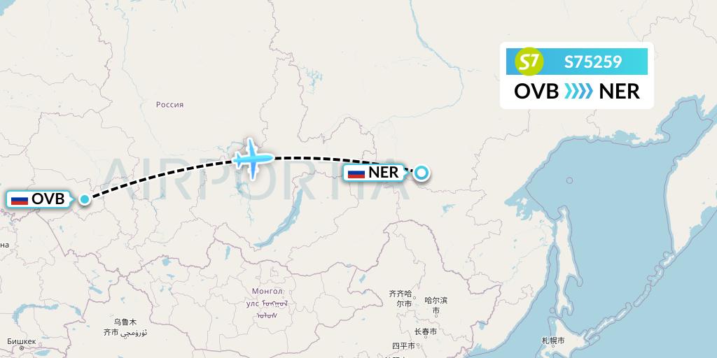 S75259 S7 Airlines Flight Map: Novosibirsk to Chulman