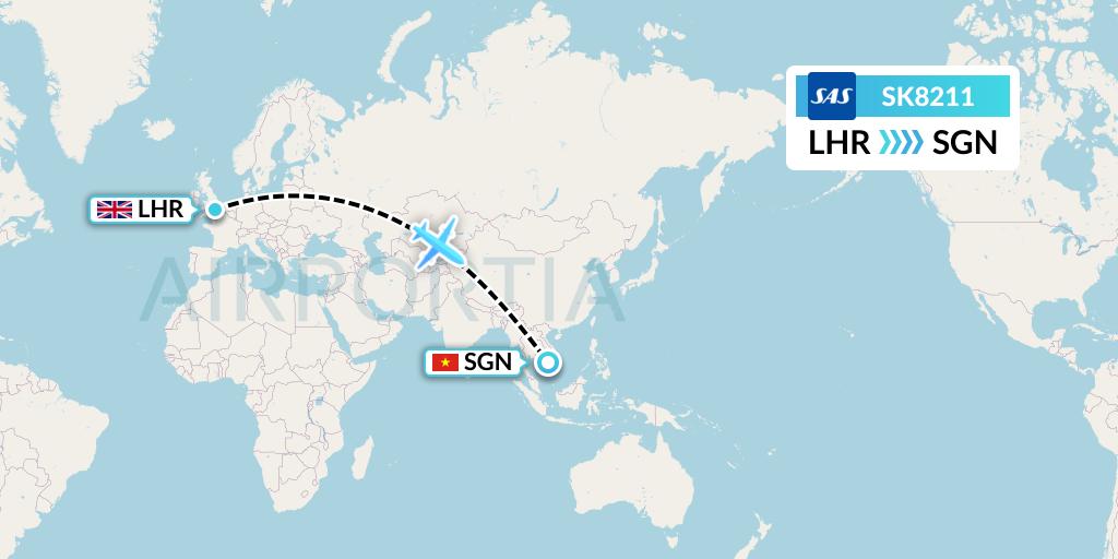 SK8211 SAS Flight Map: London to Ho Chi Minh City