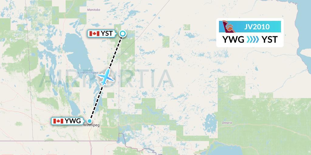 JV2010 Bearskin Airlines Flight Map: Winnipeg to St. Theresa Point