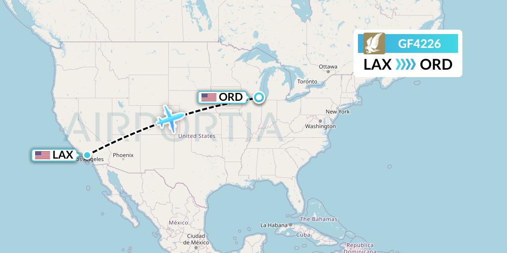 GF4226 Gulf Air Flight Map: Los Angeles to Chicago