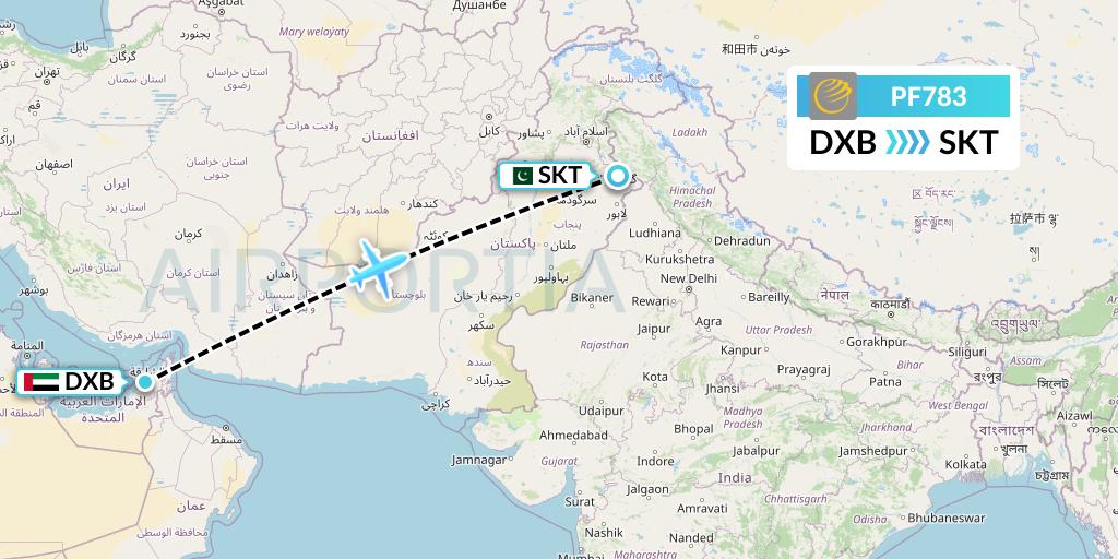 PF783 Air Sial Flight Map: Dubai to Sialkot