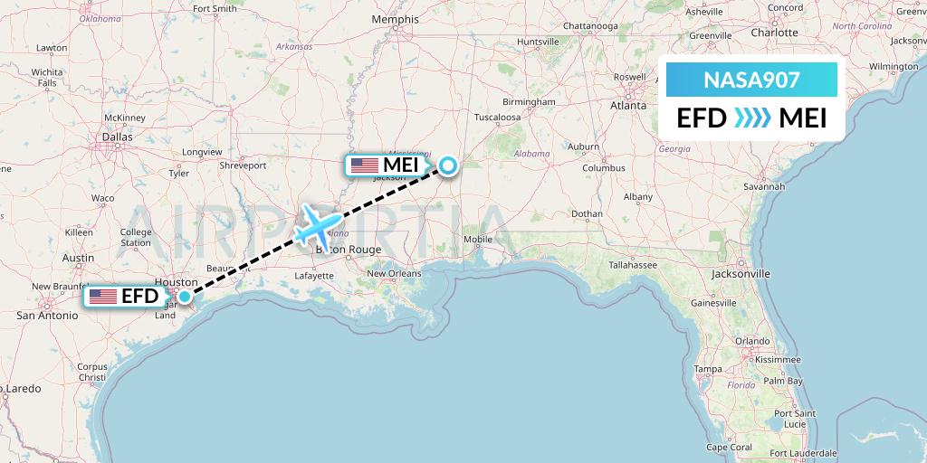 NASA907 Nasair Flight Map: Houston to Meridian