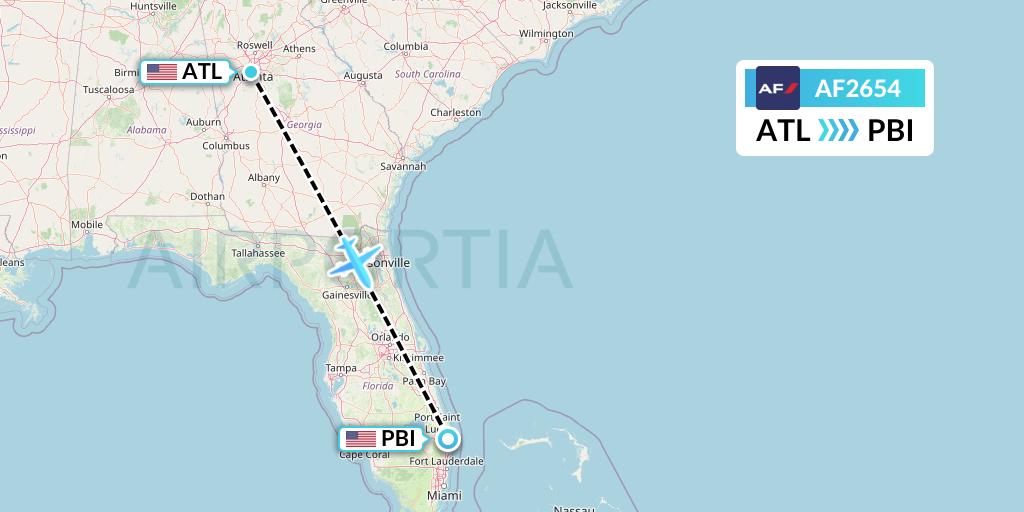 AF2654 Air France Flight Map: Atlanta to West Palm Beach