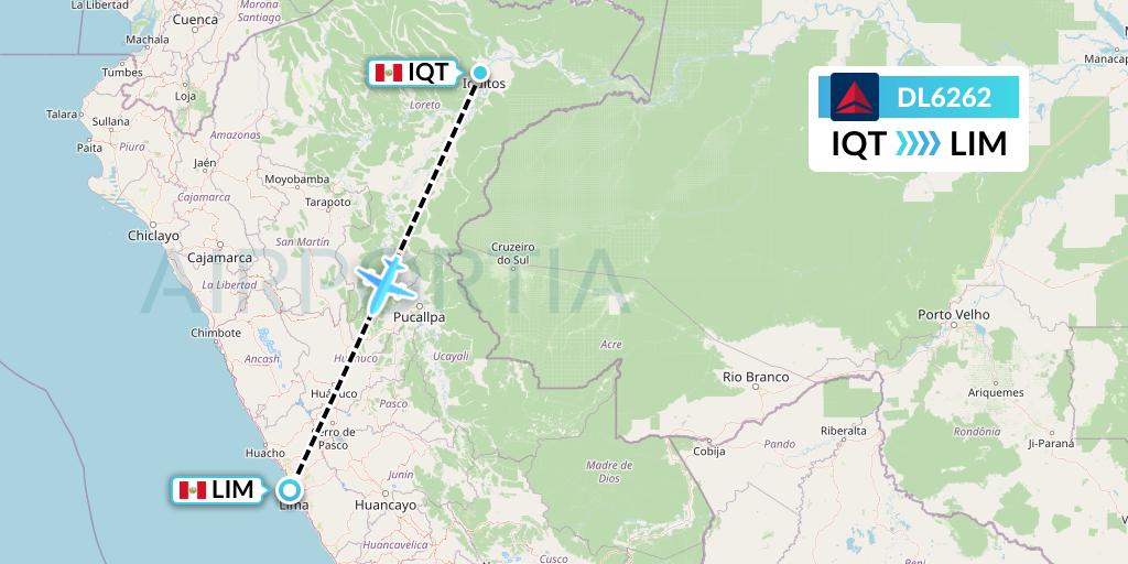 DL6262 Delta Air Lines Flight Map: Iquitos to Lima
