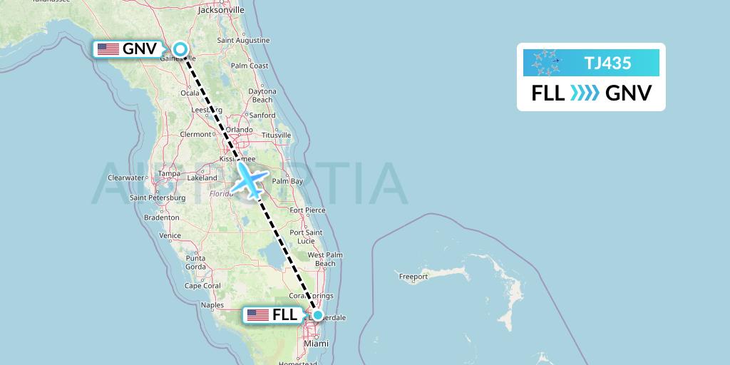 TJ435 Tradewind Aviation Flight Map: Fort Lauderdale to Gainesville