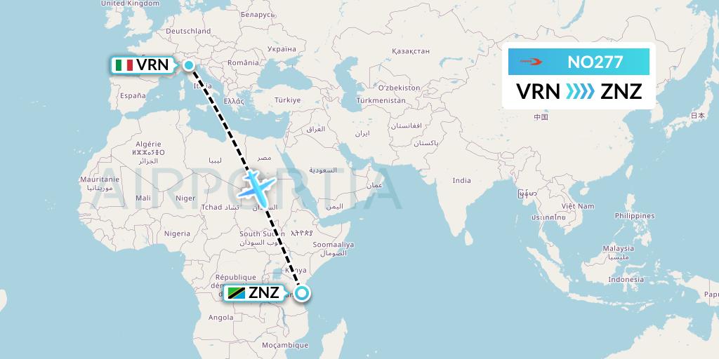 NO277 Neos Flight Map: Verona to Zanzibar