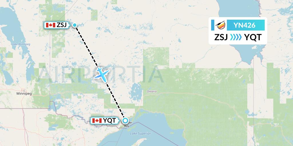 YN426 Air Creebec Flight Map: Sandy Lake to Thunder Bay
