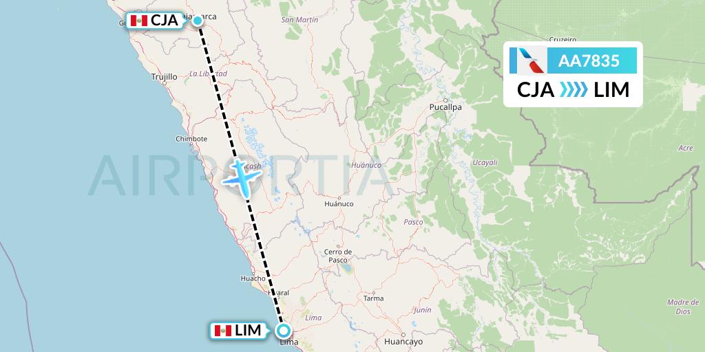 AA7835 American Airlines Flight Map: Cajamarca to Lima