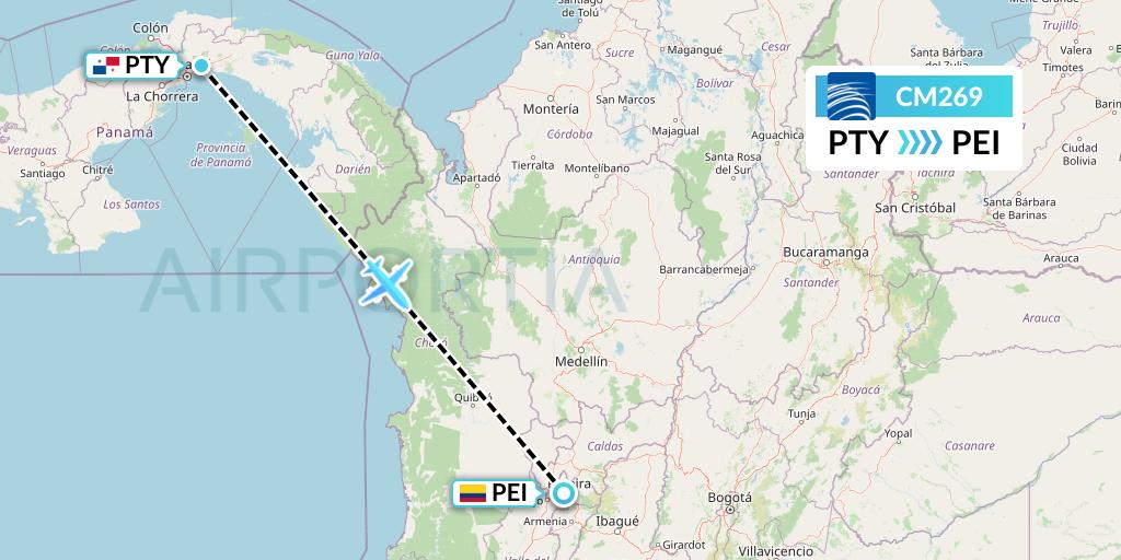 CM269 Copa Airlines Flight Map: Panama City to Pereira