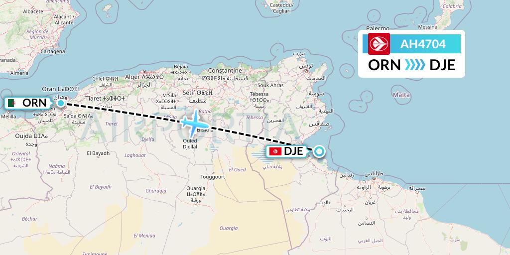 AH4704 Air Algerie Flight Map: Oran to Djerba