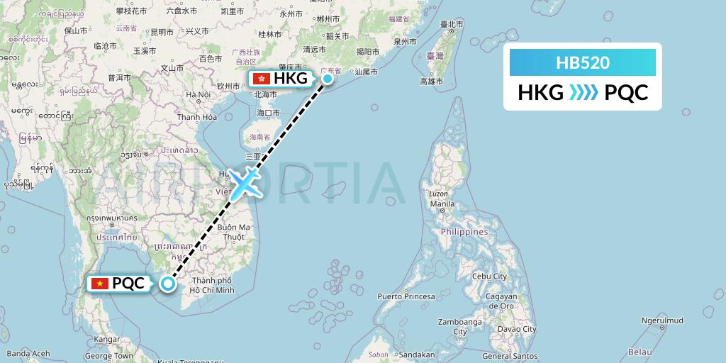 HB520 Greater Bay Airlines Flight Map: Hong Kong to Phu Quoc