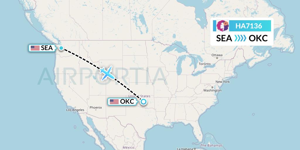 HA7136 Hawaiian Airlines Flight Map: Seattle to Oklahoma City