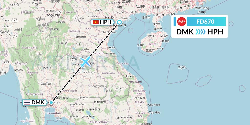 FD670 Thai AirAsia Flight Map: Bangkok to Haiphong