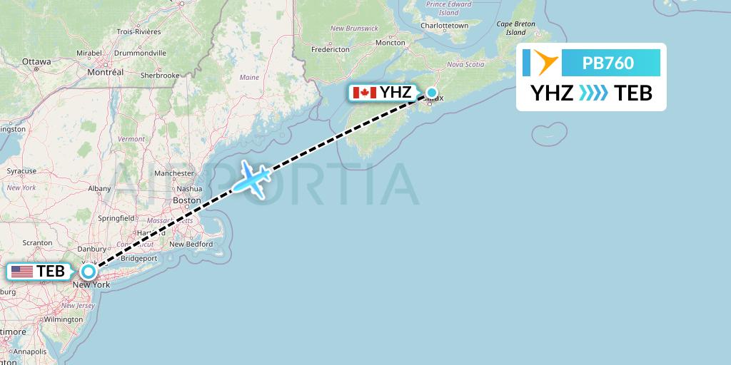 PB760 PAL Airlines Flight Map: Halifax to Teterboro