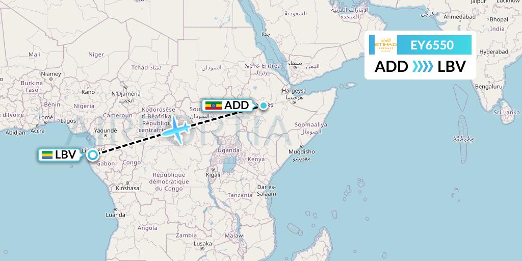 EY6550 Etihad Airways Flight Map: Addis Ababa to Libreville