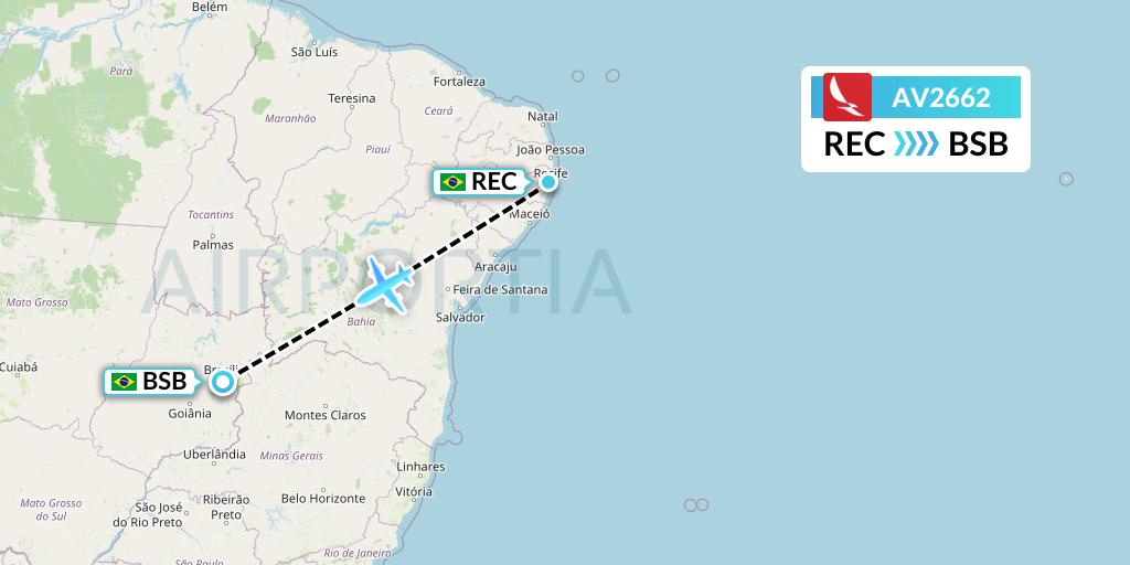 AV2662 Avianca Flight Map: Recife to Brasilia