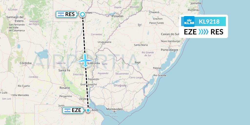 KL9218 KLM Flight Map: Buenos Aires to Resistencia