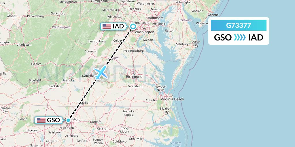 G73377 GoJet Flight Map: Greensboro to Washington