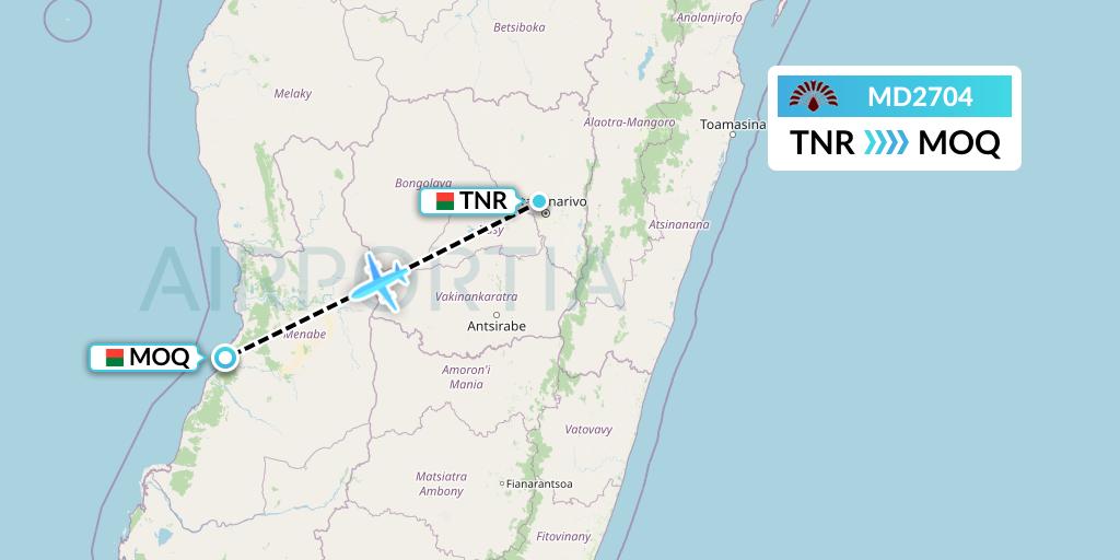 MD2704 Air Madagascar Flight Map: Antananarivo to Madagascar