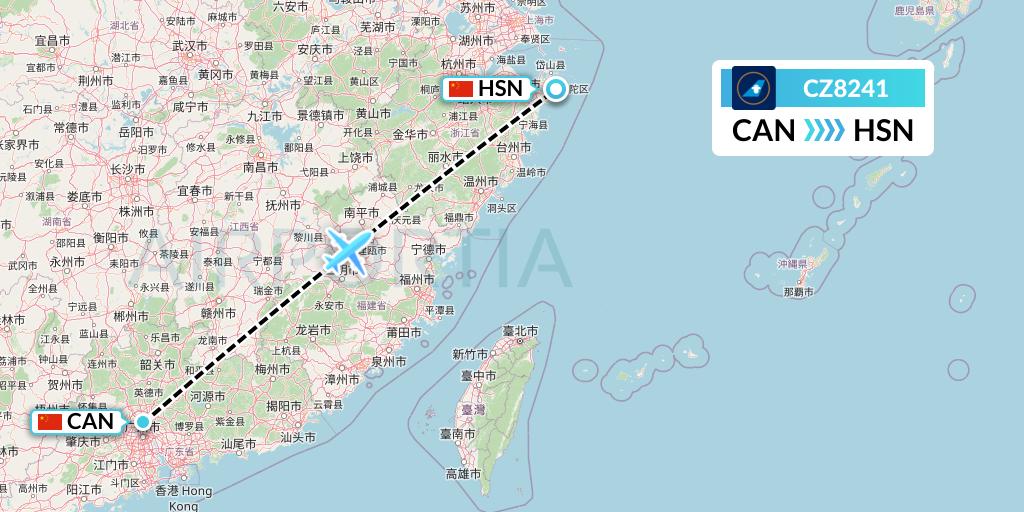 CZ8241 China Southern Airlines Flight Map: Guangzhou to Zhoushan
