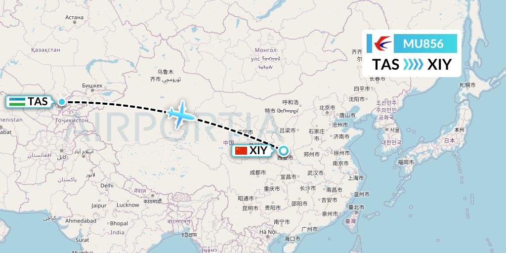 MU856 China Eastern Airlines Flight Map: Tashkent to Xi'an