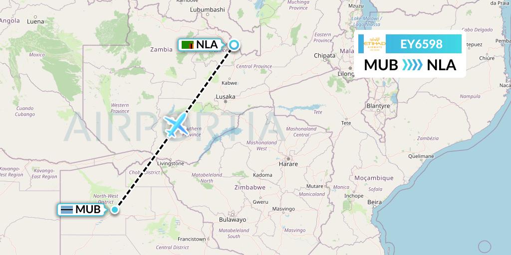 EY6598 Etihad Airways Flight Map: Maun to Ndola