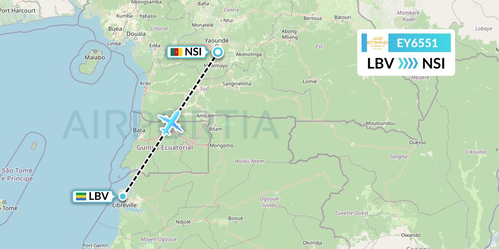 EY6551 Etihad Airways Flight Map: Libreville to Yaounde