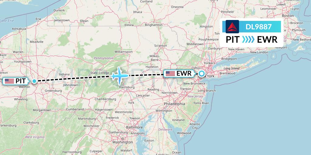 DL9887 Delta Air Lines Flight Map: Pittsburgh to New York